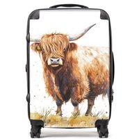 Warren Reed - Designer Watercolour Highland Cow Suitcase in Brown | Size: Medium