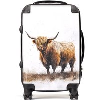 Warren Reed - Designer Highland Cow Watercolour Suitcase in Brown | Size: Cabin