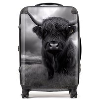 Warren Reed - Designer Black & White Highland Cow Suitcase in Grey | Size: Medium