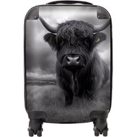 Warren Reed - Designer Black & White Highland Cow Suitcase in Grey | Size: Small