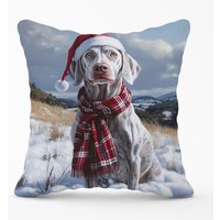 Warren Reed - Designer Snowy Christmas Weimarana Cushion in Grey | Size: 45 cm x 45 cm