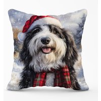Warren Reed - Designer Christmas Bearded Collie Cushion in Grey | Size: 60 cm x 60 cm