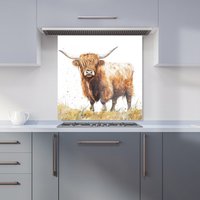 Warren Reed - Designer Watercolour Highland Cow Kitchen Splashback in Brown | Size: 600mm x 600mm
