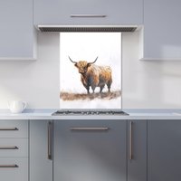 Warren Reed - Designer Highland Cow Watercolour Kitchen Splashback in Brown | Size: 600mm x 750mm