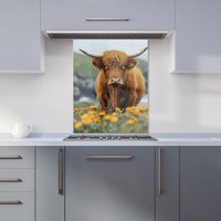 Warren Reed - Designer Highland Cow By The Coast Kitchen Splashback in Brown | Size: 600mm x 750mm