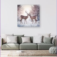 Warren Reed - Designer Reindeer In The Snow Canvas | Size: w40 inch x h40 inch