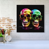 Warren Reed - Designer Happy Skeletons In Sunglasses Canvas | Size: W16" x H16"