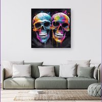 Warren Reed - Designer Splashart Happy Skeletons In Glasses Canvas | Size: w40 inch x h40 inch
