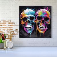 Warren Reed - Designer Splashart Happy Skeletons In Glasses Canvas | Size: w10 inch x h10 inch