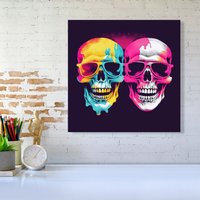 Warren Reed - Designer Pinks & Blue Happy Skeletons Canvas | Size: w10 inch x h10 inch