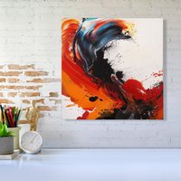 Warren Reed - Designer Fiery Waves: Abstract Motion Canvas | Size: W16" x H16"