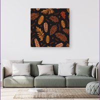 Warren Reed - Designer Autumn Leaves & Pinecones Canvas in Brown | Size: w40 inch x h40 inch