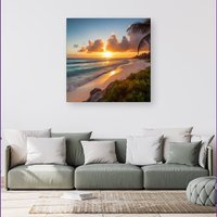 Warren Reed - Designer Sunrise On The Beach Canvas | Size: w40 inch x h40 inch