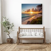 Warren Reed - Designer Sunrise On The Beach Canvas | Size: W30" x H30"