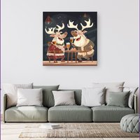 Warren Reed - Designer Reindeers Down The Pub Canvas | Size: w40 inch x h40 inch