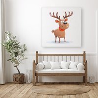 Warren Reed - Designer Reindeer In A Scarf Canvas | Size: W30" x H30"
