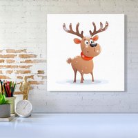 Warren Reed - Designer Reindeer In A Scarf Canvas | Size: w10 inch x h10 inch