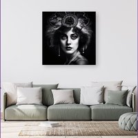 Warren Reed - Designer Edwardian Showgirl Splashart Canvas in Black | Size: w40 inch x h40 inch
