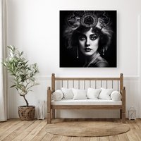 Warren Reed - Designer Edwardian Showgirl Splashart Canvas in Black | Size: W30" x H30"