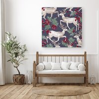 Warren Reed - Designer Reindeers & Holly Canvas | Size: W30" x H30"