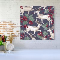 Warren Reed - Designer Reindeers & Holly Canvas | Size: w10 inch x h10 inch