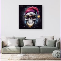 Warren Reed - Designer Happy Santa Skull Splashart Canvas | Size: w40 inch x h40 inch