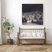 Warren Reed - Designer Snowfall Over A Quiet Village Canvas | Size: W30" x H30"