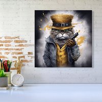 Warren Reed - Designer Splashart Gangster Cat Canvas | Size: W16" x H16"
