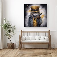 Warren Reed - Designer Splashart Gangster Cat Canvas | Size: W30" x H30"