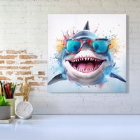 Warren Reed - Designer Splashart Shark In Glasses Canvas | Size: w10 inch x h10 inch