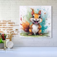 Warren Reed - Designer Happy Splashart Squirrel Canvas | Size: W16" x H16"