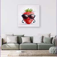 Warren Reed - Designer Strawberry In Glasses Canvas | Size: w40 inch x h40 inch