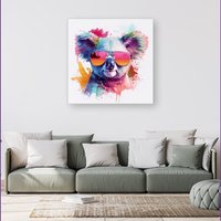Warren Reed - Designer Colourful Splashart Koala In Glasses Canvas | Size: w40 inch x h40 inch