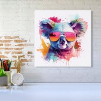 Warren Reed - Designer Colourful Splashart Koala In Glasses Canvas | Size: w10 inch x h10 inch