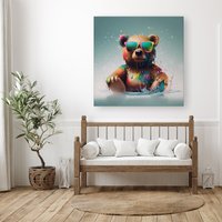 Warren Reed - Designer Splashart Bear In Glasses Canvas | Size: W30" x H30"