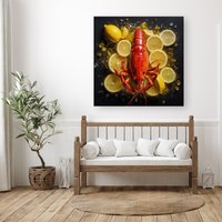 Warren Reed - Designer Lobster On Lemons Canvas | Size: W30" x H30"