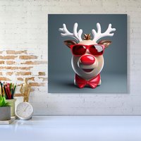 Warren Reed - Designer Rudolph In Red Glasses Canvas | Size: w10 inch x h10 inch