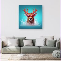 Warren Reed - Designer Rudolph With Reed Antlers Canvas | Size: w40 inch x h40 inch