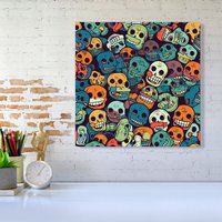 Warren Reed - Designer Smiling Skulls Pattern Canvas | Size: W16" x H16"
