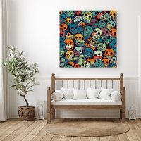 Warren Reed - Designer Smiling Skulls Pattern Canvas | Size: W30" x H30"