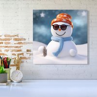 Warren Reed - Designer Smily Snowman Canvas in White | Size: W16" x H16"