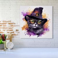 Warren Reed - Designer Splashart Longhaired Witches Cat Canvas | Size: W16" x H16"