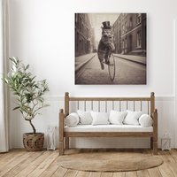 Warren Reed - Designer Victorian Cat Riding A Bike Canvas in Black | Size: W30" x H30"
