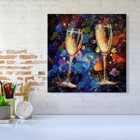 Warren Reed - Designer Splashart Champagne Flutes Canvas | Size: W16" x H16"