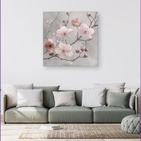 Warren Reed - Designer Delicate Spring Blossom Canvas | Size: w40 inch x h40 inch