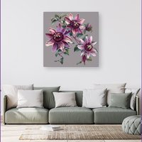 Warren Reed - Designer Purple Passion Flowers Canvas | Size: w40 inch x h40 inch