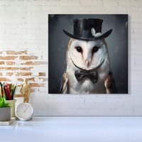 Warren Reed - Designer Owl In A Top Hat Canvas | Size: W16" x H16"