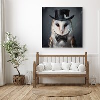 Warren Reed - Designer Owl In A Top Hat Canvas | Size: W30" x H30"