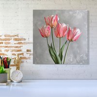 Warren Reed - Designer Painted Pink Tulips Canvas | Size: w10 inch x h10 inch