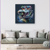 Warren Reed - Designer Crocodile In Glasses Splashart Canvas | Size: w40 inch x h40 inch